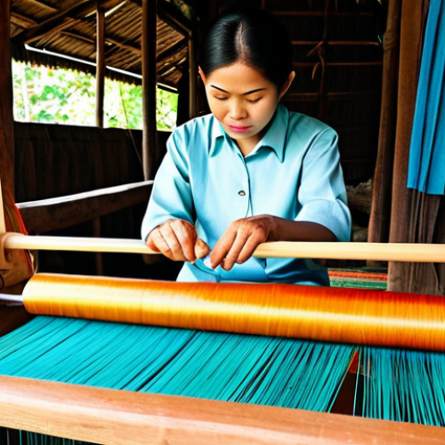 Thai Silk Artisan**

"A skilled Thai artisan, fully clothed in traditional modest clothing, meticulously weaving vibrant silk threads on a wooden loom in a rural Thai village workshop, appropriate attire, safe for work, perfect anatomy, correct proportions, well-formed hands, proper finger count, natural light, professional, family-friendly."

**