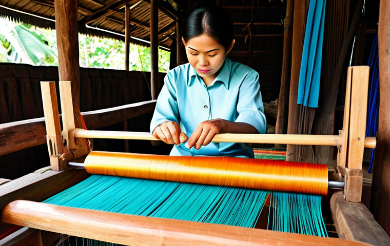 Thai Silk Artisan**

"A skilled Thai artisan, fully clothed in traditional modest clothing, meticulously weaving vibrant silk threads on a wooden loom in a rural Thai village workshop, appropriate attire, safe for work, perfect anatomy, correct proportions, well-formed hands, proper finger count, natural light, professional, family-friendly."

**