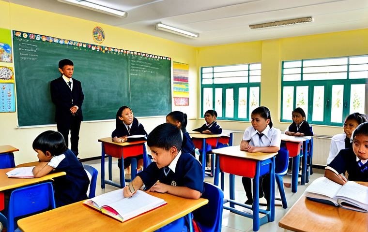 International School Classroom in Thailand**

"A bright and airy classroom in a Thai international school, fully clothed children of diverse ethnicities are attentively listening to a fully clothed teacher. The classroom is decorated with colorful posters showcasing different cultures. Sunlight streams through the windows. Clean and organized desks, educational resources visible. Safe for work, appropriate content, professional learning environment, fully clothed students and teacher, perfect anatomy, correct proportions, family-friendly, high-resolution, detailed."

**