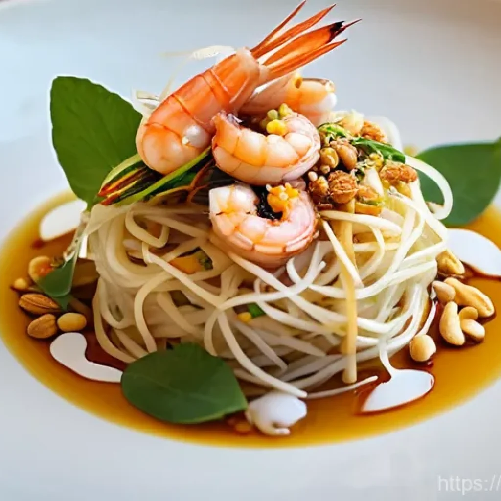 태국의 고급 요리 코스 - **Modern Thai Gastronomy - Deconstructed Pad Thai:**
    An exquisitely plated, high-end deconstruct...