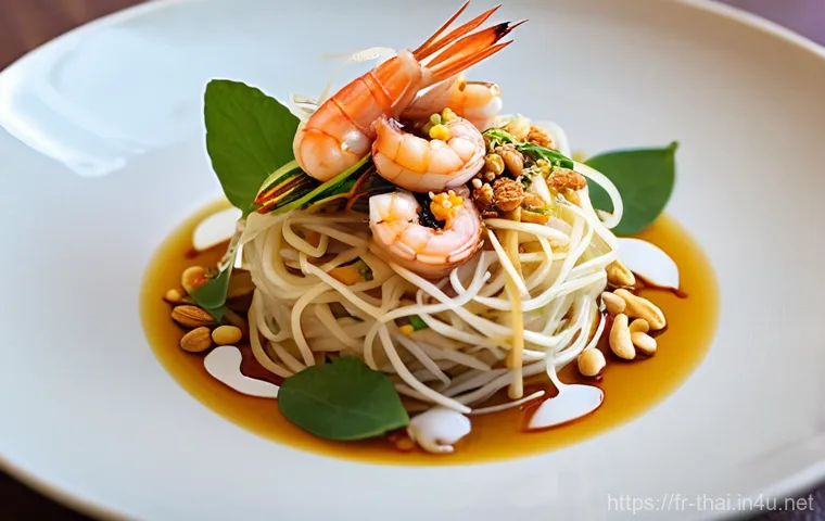 태국의 고급 요리 코스 - **Modern Thai Gastronomy - Deconstructed Pad Thai:**
    An exquisitely plated, high-end deconstruct...