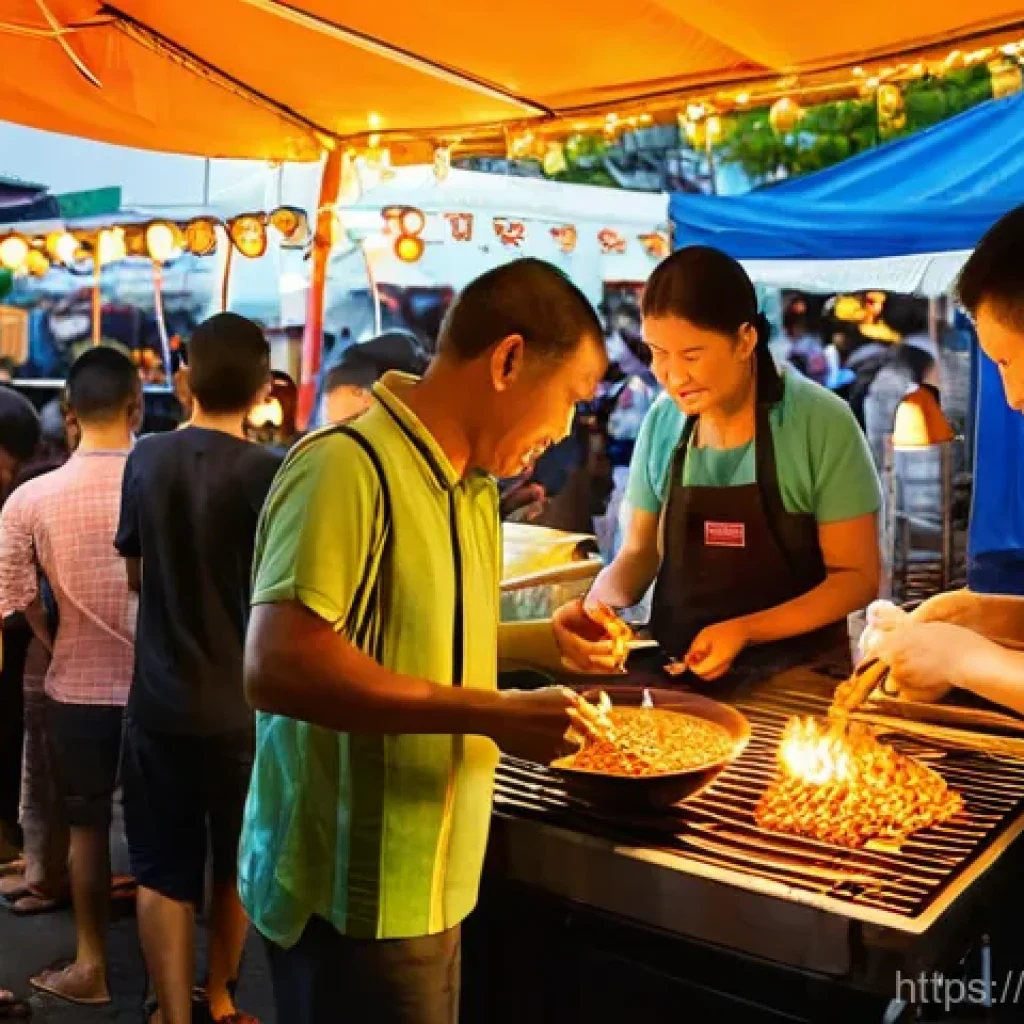 태국 물가 정보 - **Vibrant Thai Night Market Gastronomy:** A bustling, atmospheric night market in Thailand, filled w...