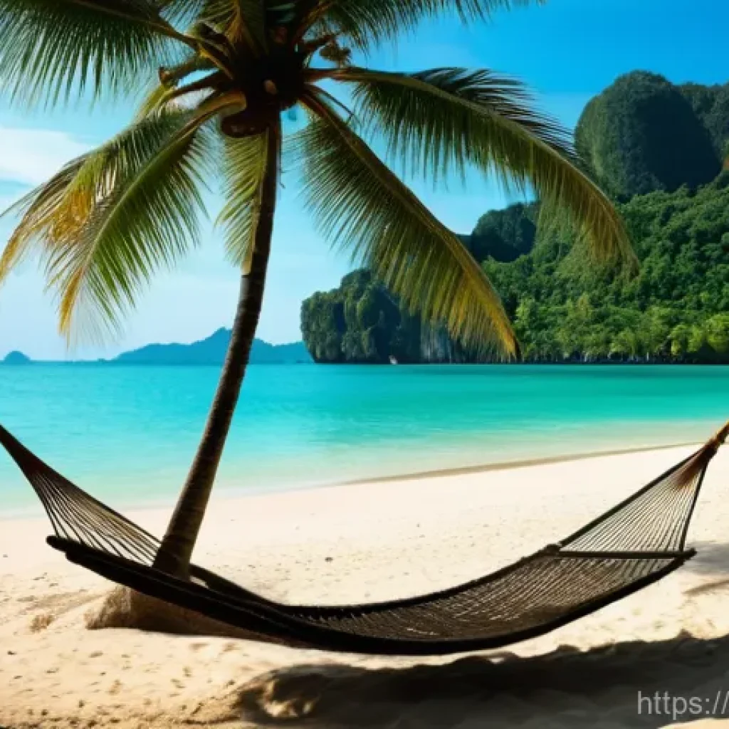 태국 섬 여행지 비교 - **Prompt:** A serene wide shot of a pristine, long sandy beach on a tranquil Thai island. Lush cocon...
