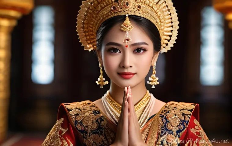태국의 전통 무대 예술 - **A majestic Khon masked dancer in full, intricately detailed traditional costume.** The dancer is m...