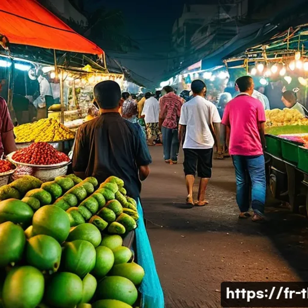 태국 전통 음식 - **Vibrant Thai Street Food Market Scene:** A bustling and colorful Thai street food market at dusk. ...