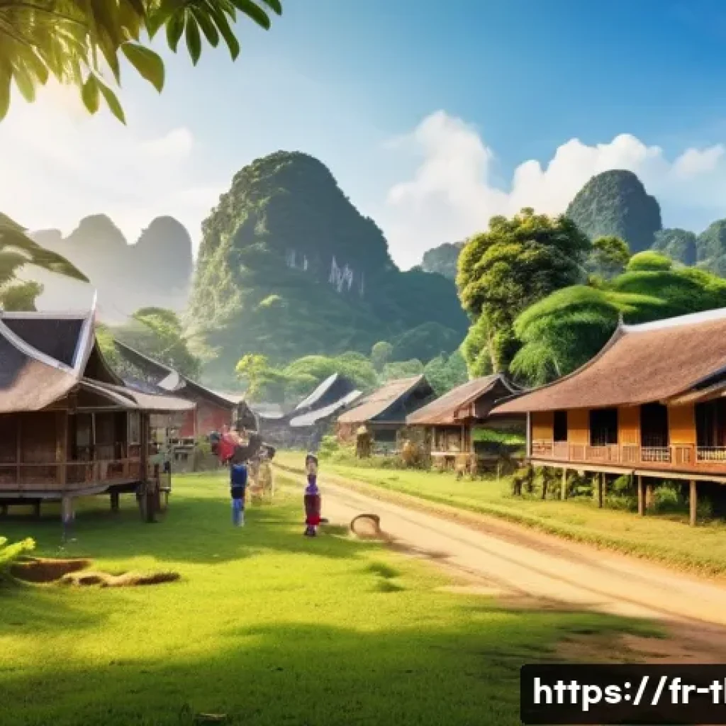 태국 내 소셜 미디어 사용 경향 - A vibrant scene of a Thai rural community using Facebook on smartphones and laptops, with diverse ag...