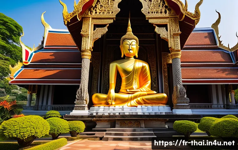 태국의 고대 왕국 - A majestic ancient Thai Buddhist temple complex at sunrise, featuring grand Theravāda-style architec...