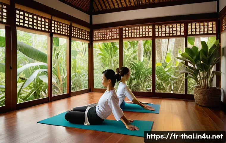 태국 마사지 종류 - A serene spa room in a traditional Thai setting with warm natural light filtering through wooden lat...