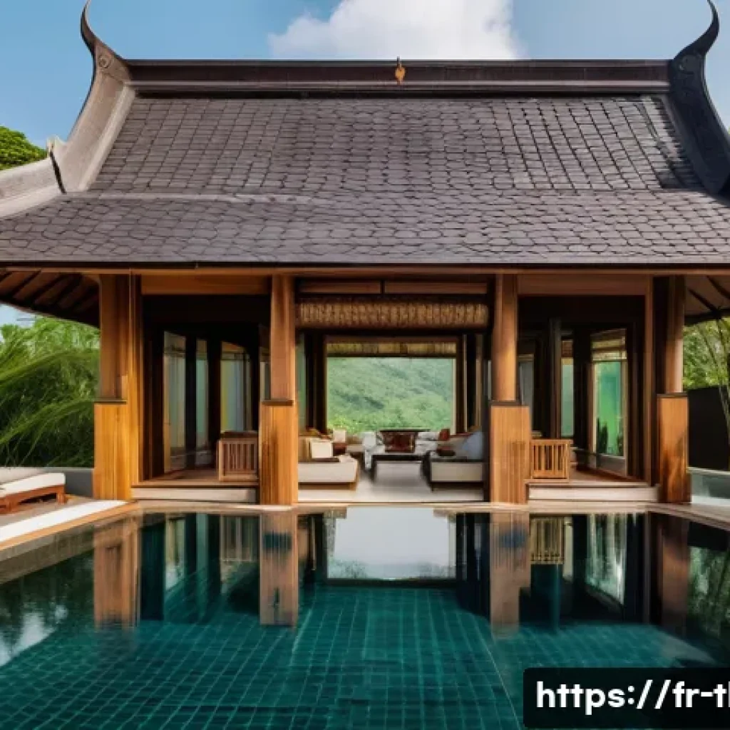 태국의 현대식 리조트 디자인 - A luxurious Thai resort exterior blending traditional and modern architecture, featuring intricate c...