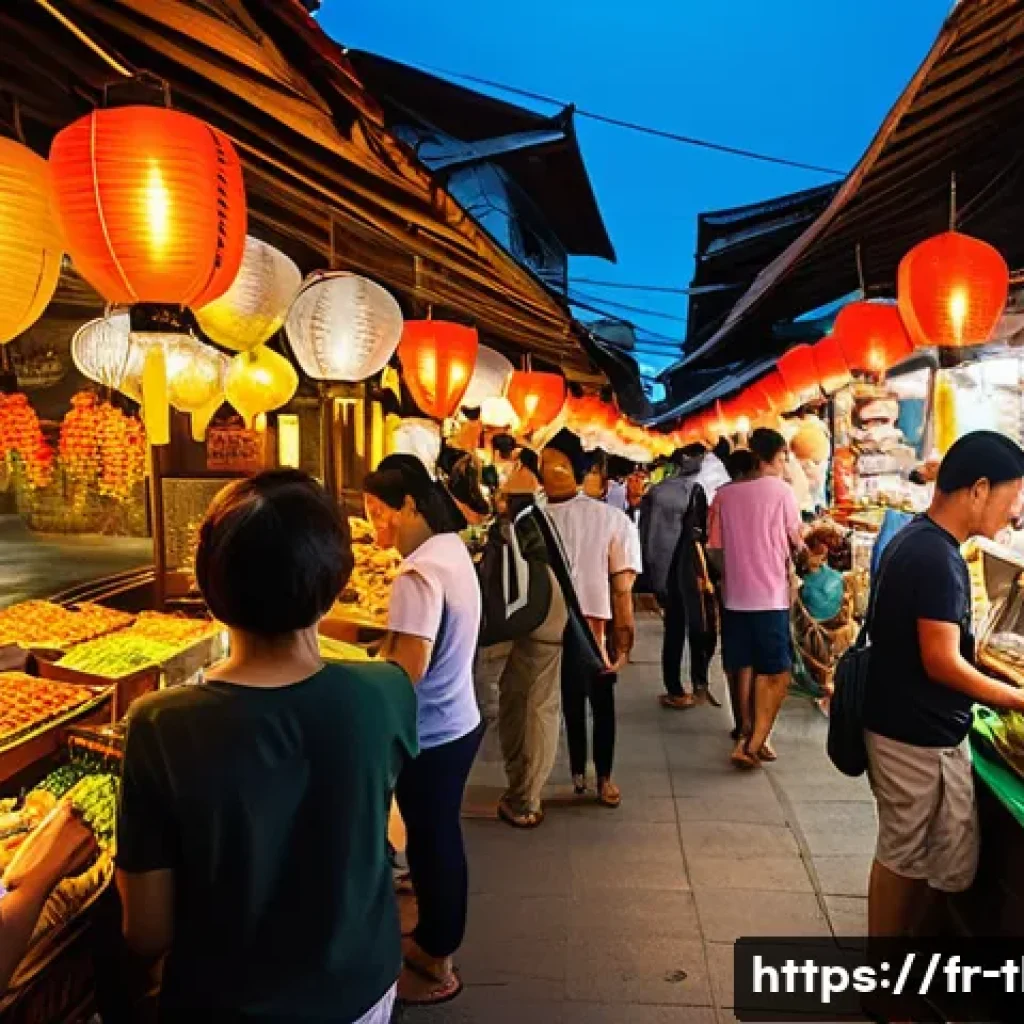 태국에서 신용카드 사용하기 - A vibrant street market scene in Thailand, showing a diverse group of tourists and locals interactin...