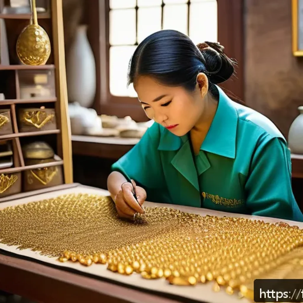 태국의 전통 장신구 제작 - A traditional Thai jewelry artisan workshop scene, showcasing a master craftsman meticulously creati...