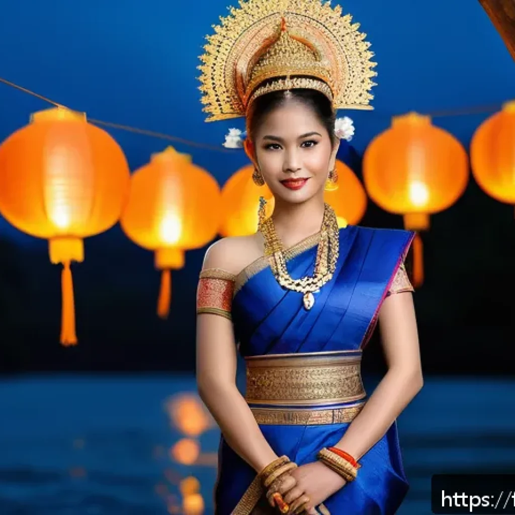 태국의 축제 의상 - A traditional Thai costume from the northeast region (Isan) featuring vibrant indigo-dyed silk fabri...