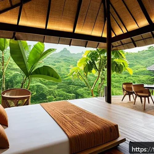 태국의 리조트 개발 계획 - A luxurious eco-resort in Thailand showcasing sustainable architecture made from local recycled mate...